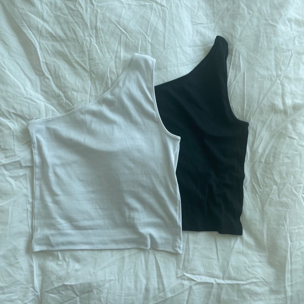 Madewell Womens Large Black And White OneShoulder Ribbed DualColor Y2K Modern